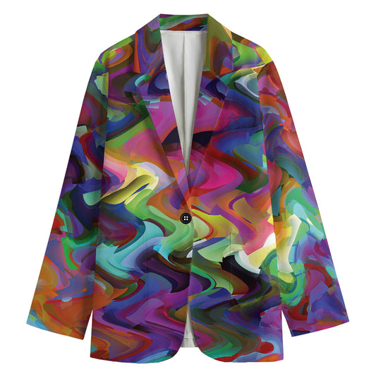 Watercolor Psychedelic Print Women's Cotton Blazer