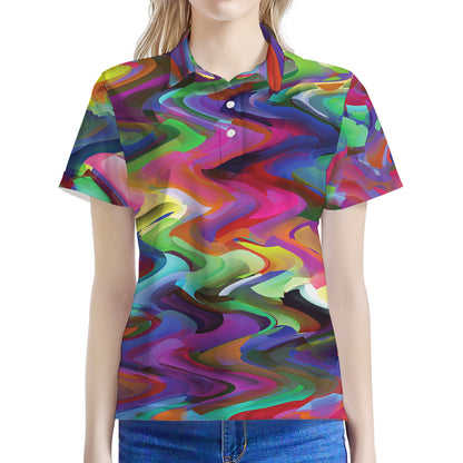 Watercolor Psychedelic Print Women's Polo Shirt