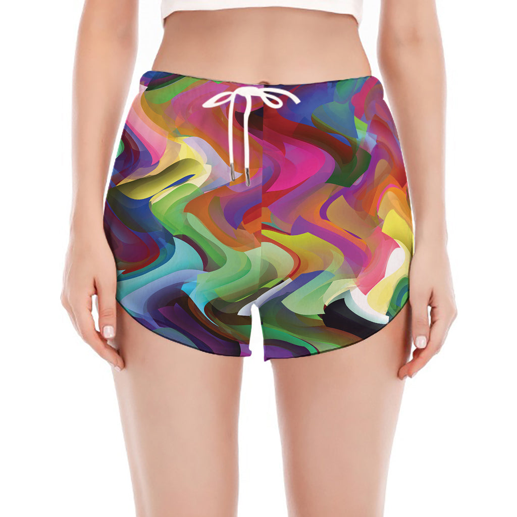 Watercolor Psychedelic Print Women's Split Running Shorts