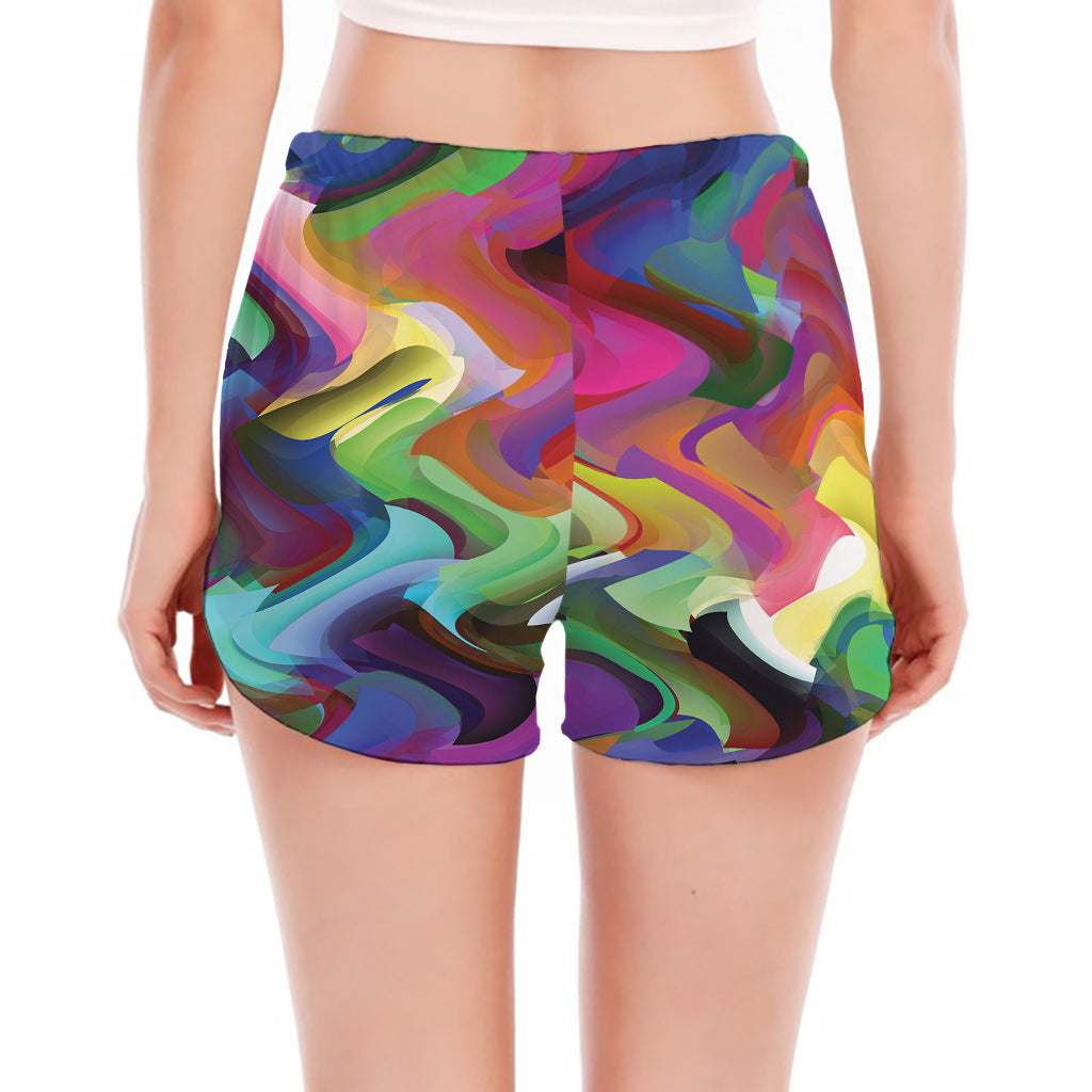 Watercolor Psychedelic Print Women's Split Running Shorts