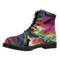 Watercolor Psychedelic Print Padded Collar Lace Up Boots