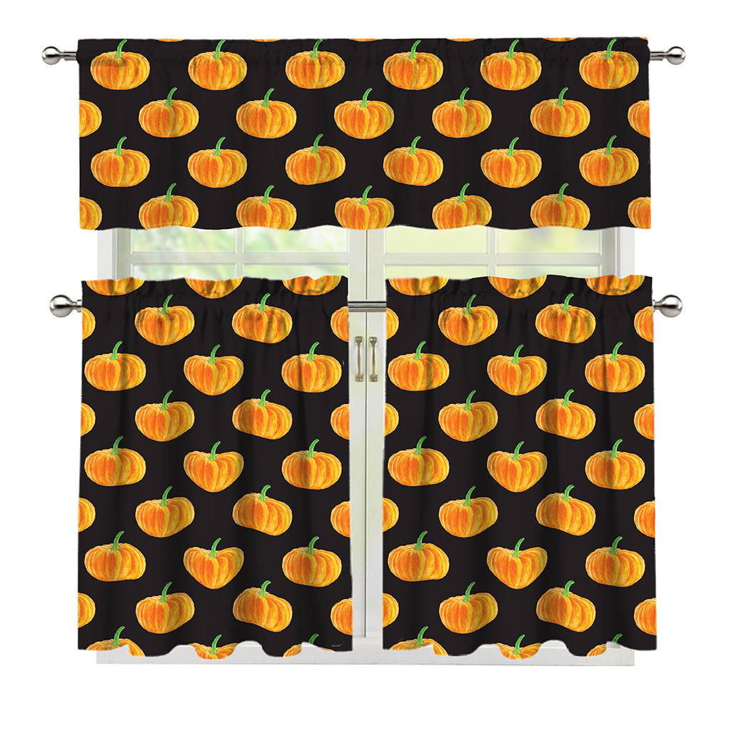 Watercolor Pumpkin Pattern Print 3 Piece Kitchen Curtains