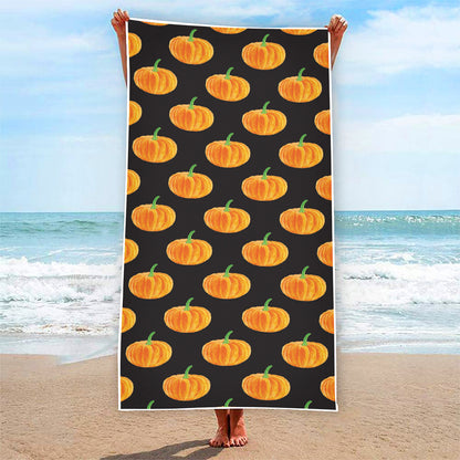 Watercolor Pumpkin Pattern Print Beach Towel