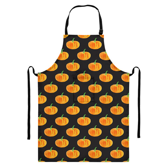 Watercolor Pumpkin Pattern Print Bib Apron With Pocket