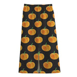 Watercolor Pumpkin Pattern Print Cotton Front Slit Maxi Skirt