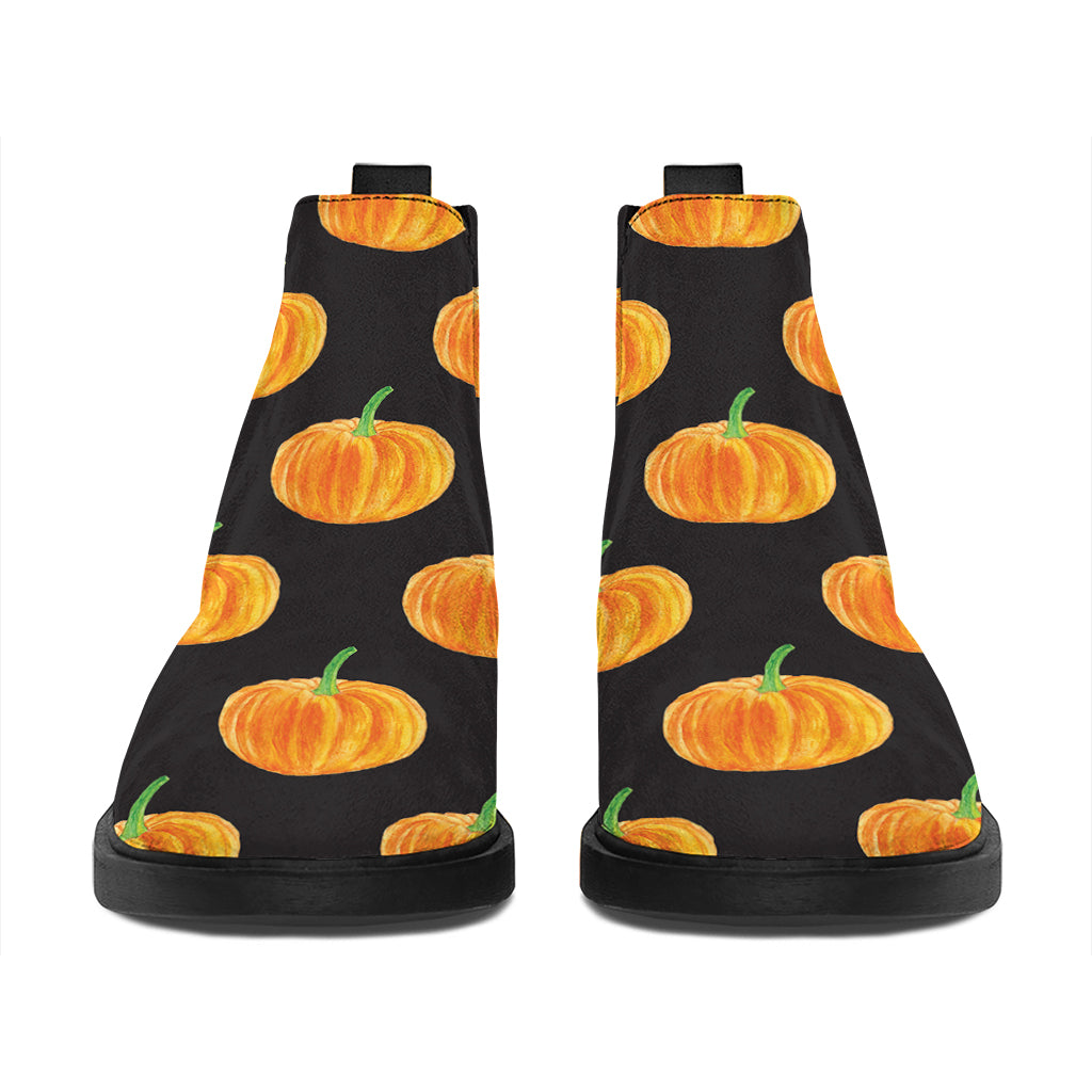 Watercolor Pumpkin Pattern Print Flat Ankle Boots