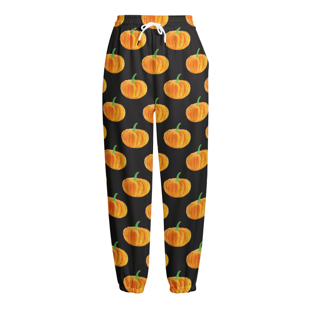 Watercolor Pumpkin Pattern Print Fleece Lined Knit Pants