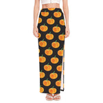 Watercolor Pumpkin Pattern Print High Slit Maxi Skirt