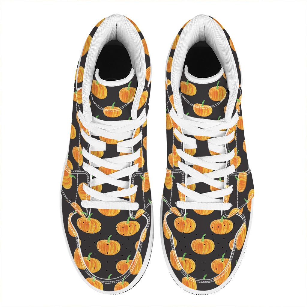 Watercolor Pumpkin Pattern Print High Top Leather Sneakers