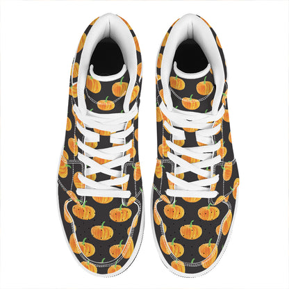 Watercolor Pumpkin Pattern Print High Top Leather Sneakers