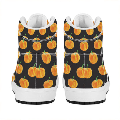 Watercolor Pumpkin Pattern Print High Top Leather Sneakers