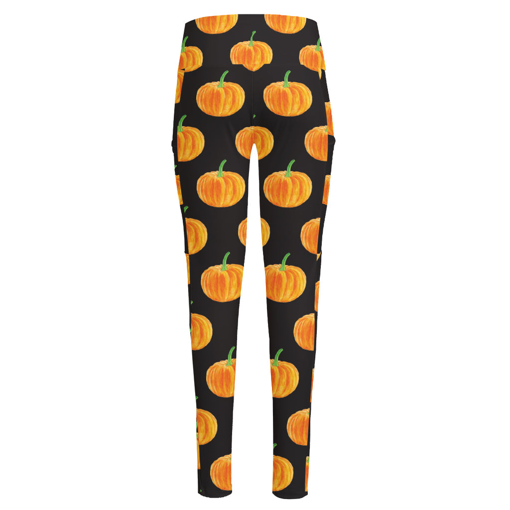 Watercolor Pumpkin Pattern Print High-Waisted Pocket Leggings