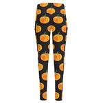 Watercolor Pumpkin Pattern Print High-Waisted Pocket Leggings