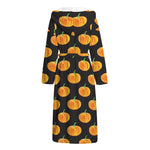 Watercolor Pumpkin Pattern Print Hooded Bathrobe