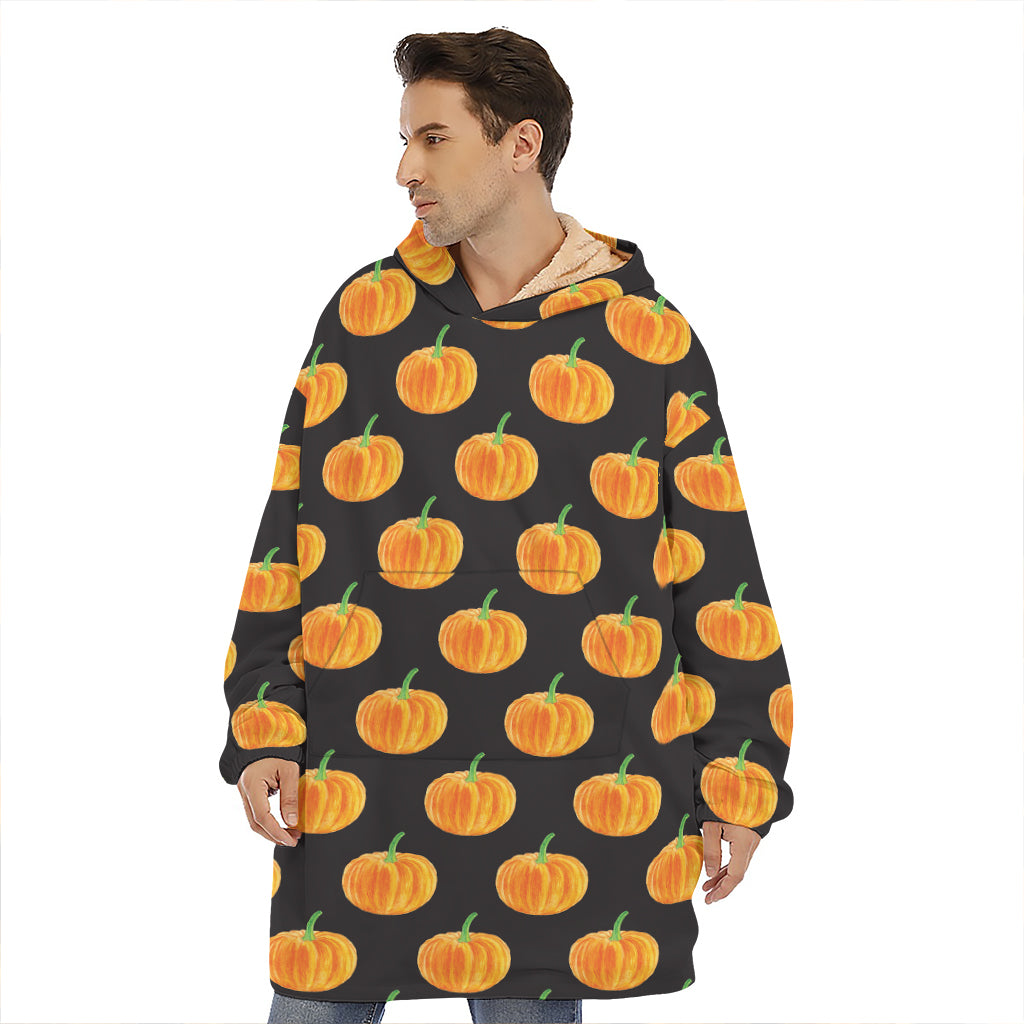 Watercolor Pumpkin Pattern Print Hoodie Blanket