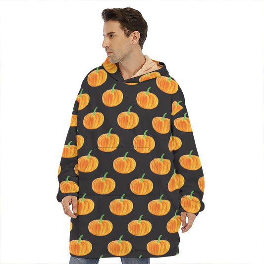 Watercolor Pumpkin Pattern Print Hoodie Blanket