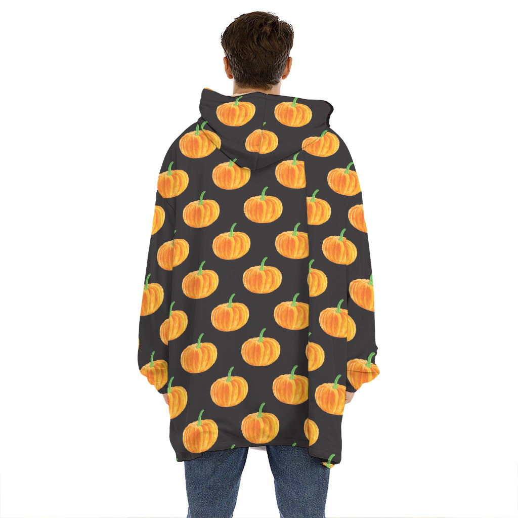 Watercolor Pumpkin Pattern Print Hoodie Blanket