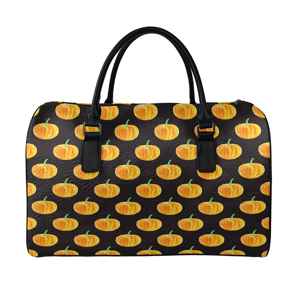 Watercolor Pumpkin Pattern Print Leather Duffle Bag
