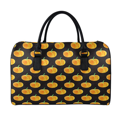 Watercolor Pumpkin Pattern Print Leather Duffle Bag