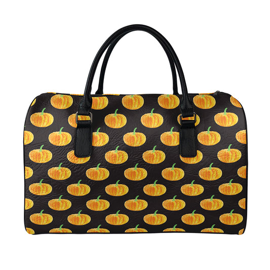 Watercolor Pumpkin Pattern Print Leather Duffle Bag