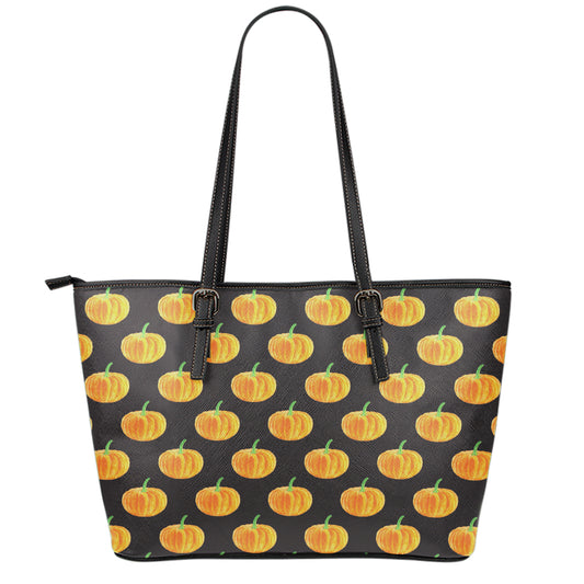 Watercolor Pumpkin Pattern Print Leather Tote Bag