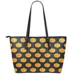 Watercolor Pumpkin Pattern Print Leather Tote Bag