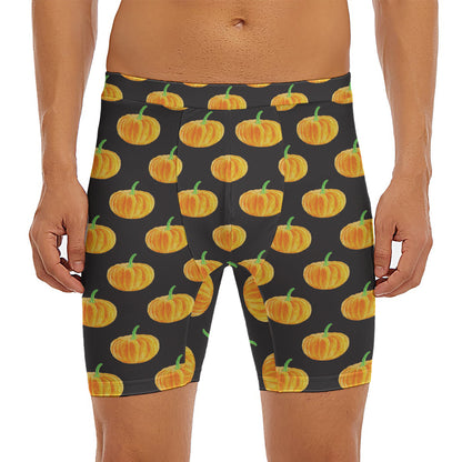 Watercolor Pumpkin Pattern Print Men's Long Boxer Briefs