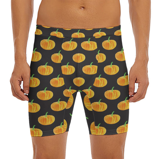 Watercolor Pumpkin Pattern Print Men's Long Boxer Briefs