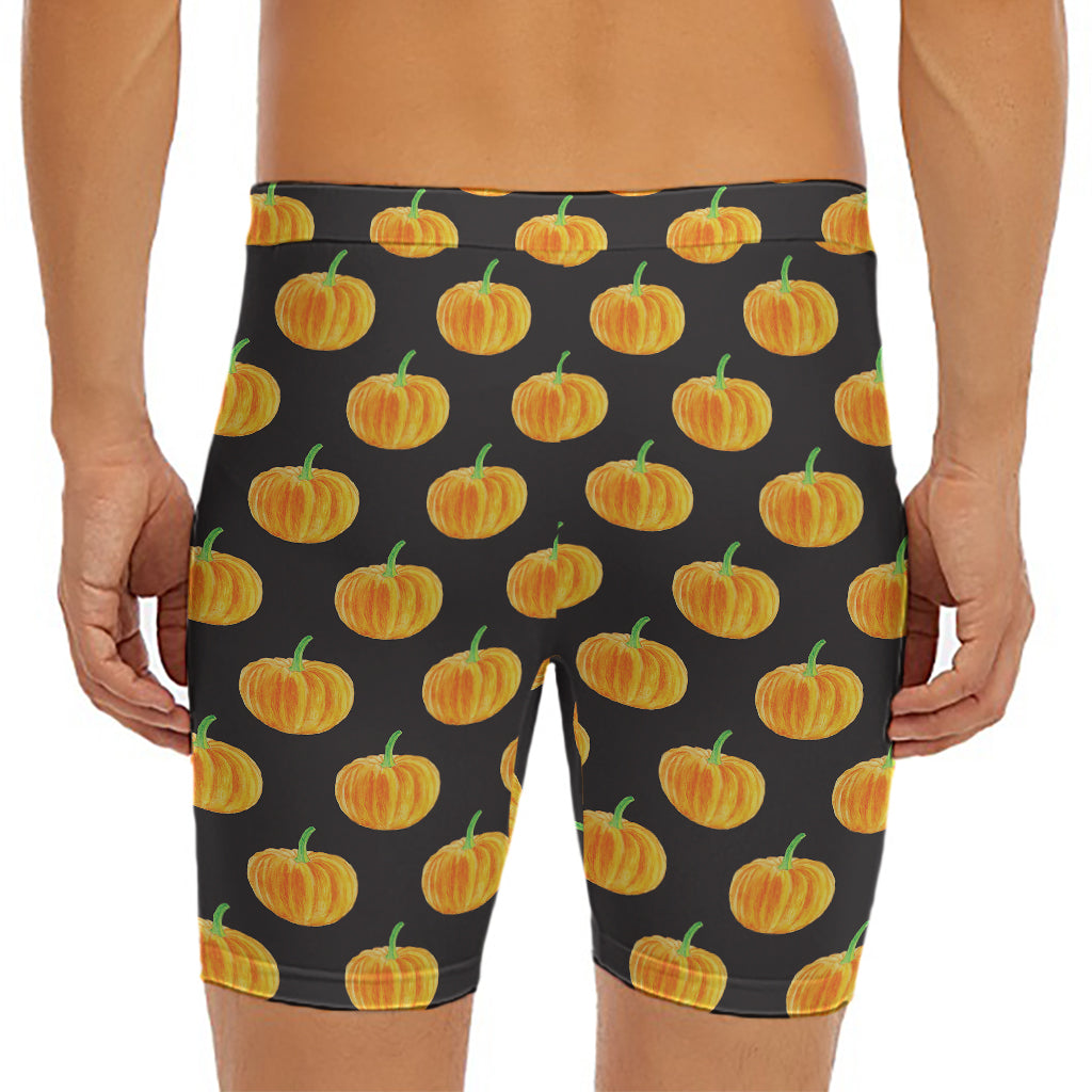 Watercolor Pumpkin Pattern Print Men's Long Boxer Briefs