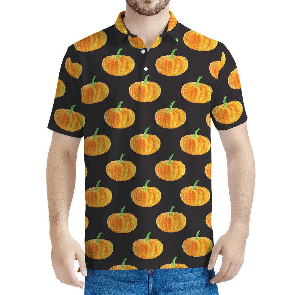 Watercolor Pumpkin Pattern Print Men's Polo Shirt