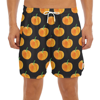 Watercolor Pumpkin Pattern Print Men's Split Running Shorts