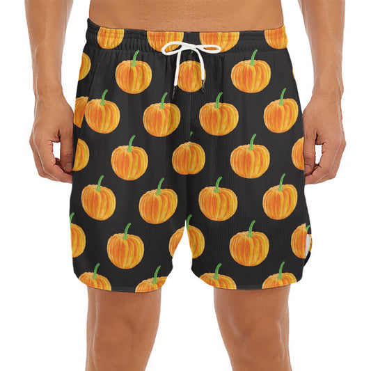 Watercolor Pumpkin Pattern Print Men's Split Running Shorts