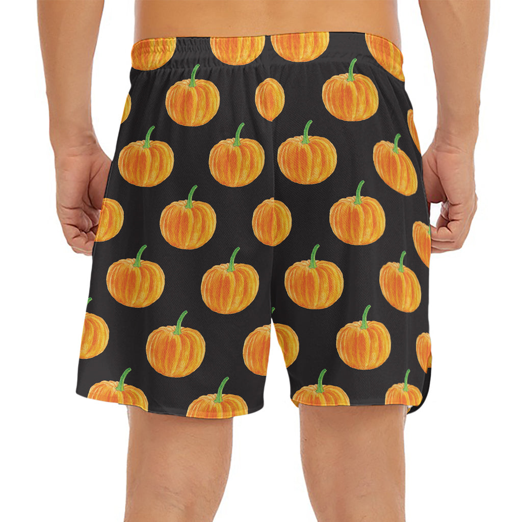 Watercolor Pumpkin Pattern Print Men's Split Running Shorts