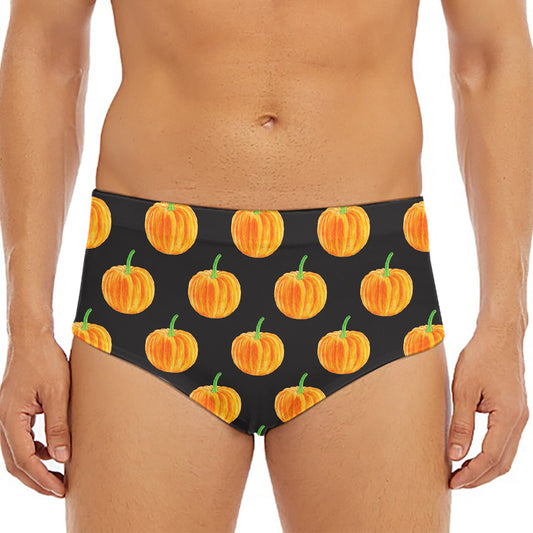 Watercolor Pumpkin Pattern Print Men's Triangle Swim Briefs