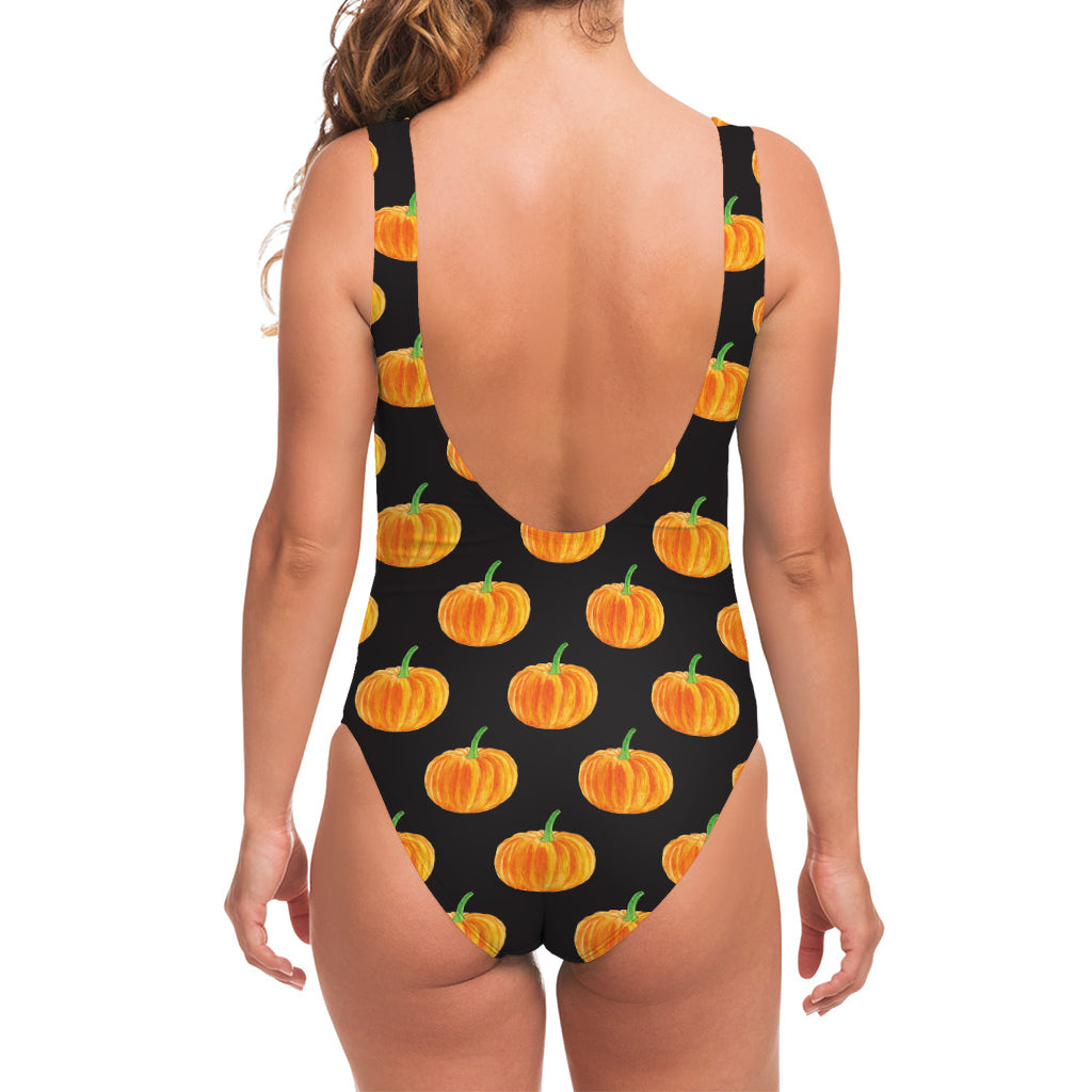 Watercolor Pumpkin Pattern Print One Piece Swimsuit