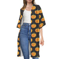 Watercolor Pumpkin Pattern Print Open Front Beach Cover Up