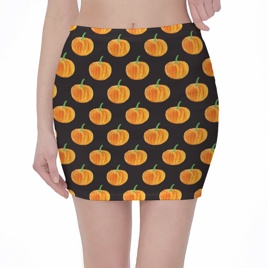 Watercolor Pumpkin Pattern Print Pencil Mini Skirt