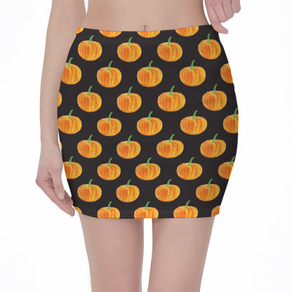 Watercolor Pumpkin Pattern Print Pencil Mini Skirt