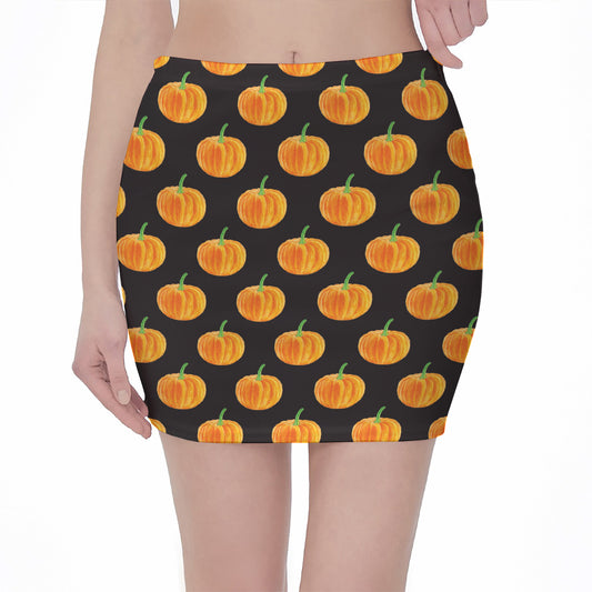 Watercolor Pumpkin Pattern Print Pencil Mini Skirt