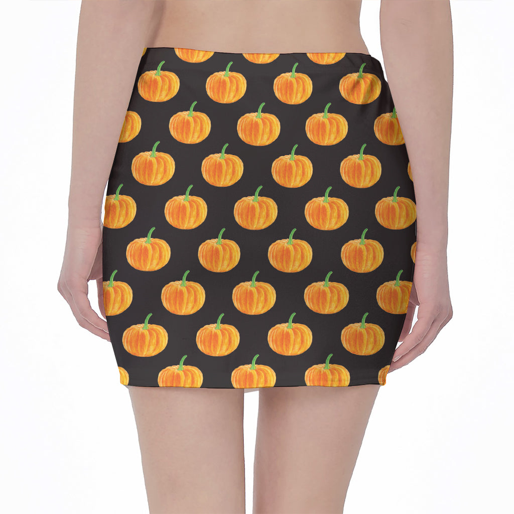 Watercolor Pumpkin Pattern Print Pencil Mini Skirt