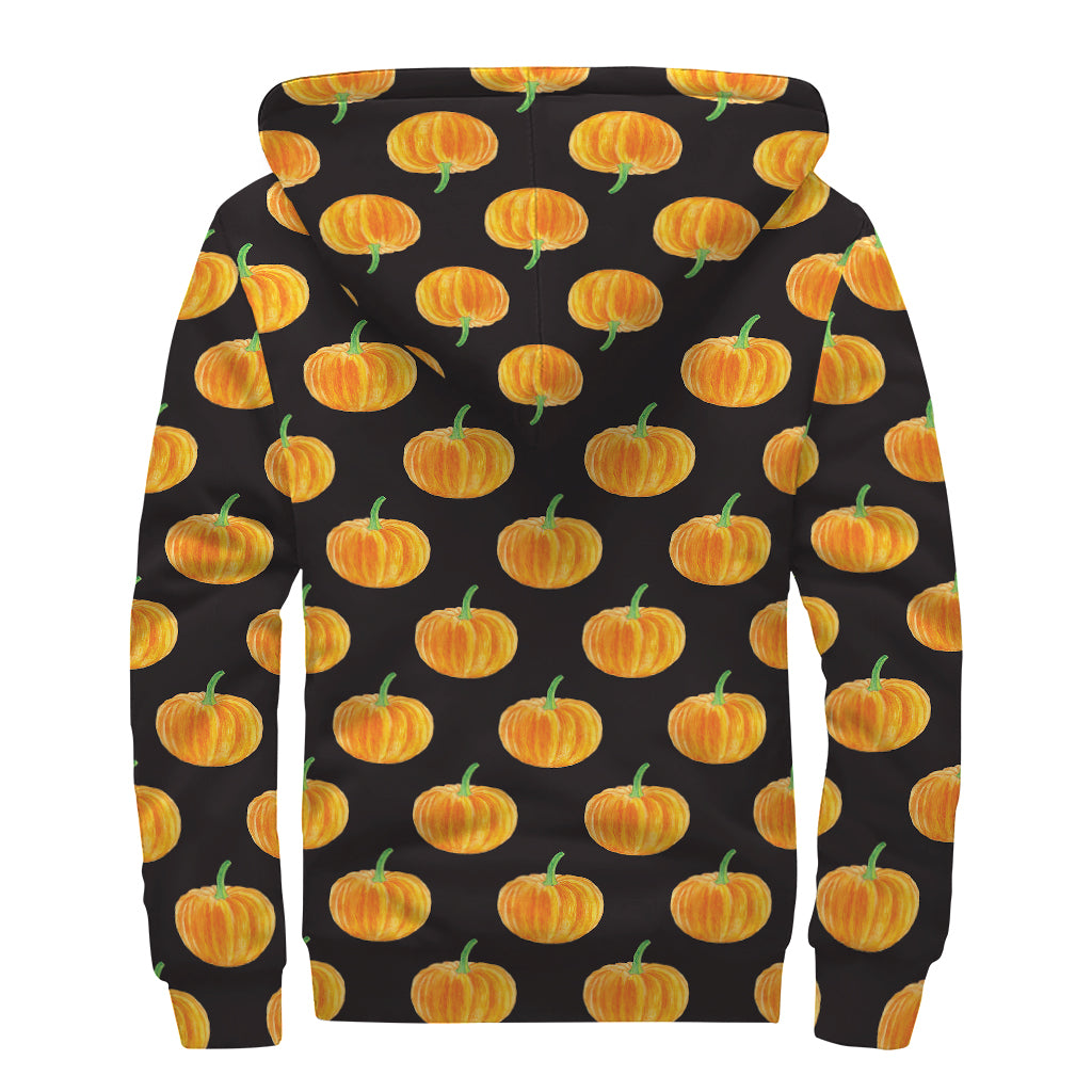 Watercolor Pumpkin Pattern Print Sherpa Lined Zip Up Hoodie