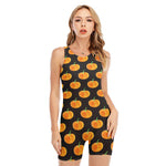 Watercolor Pumpkin Pattern Print Sleeveless One Piece Swimsuit