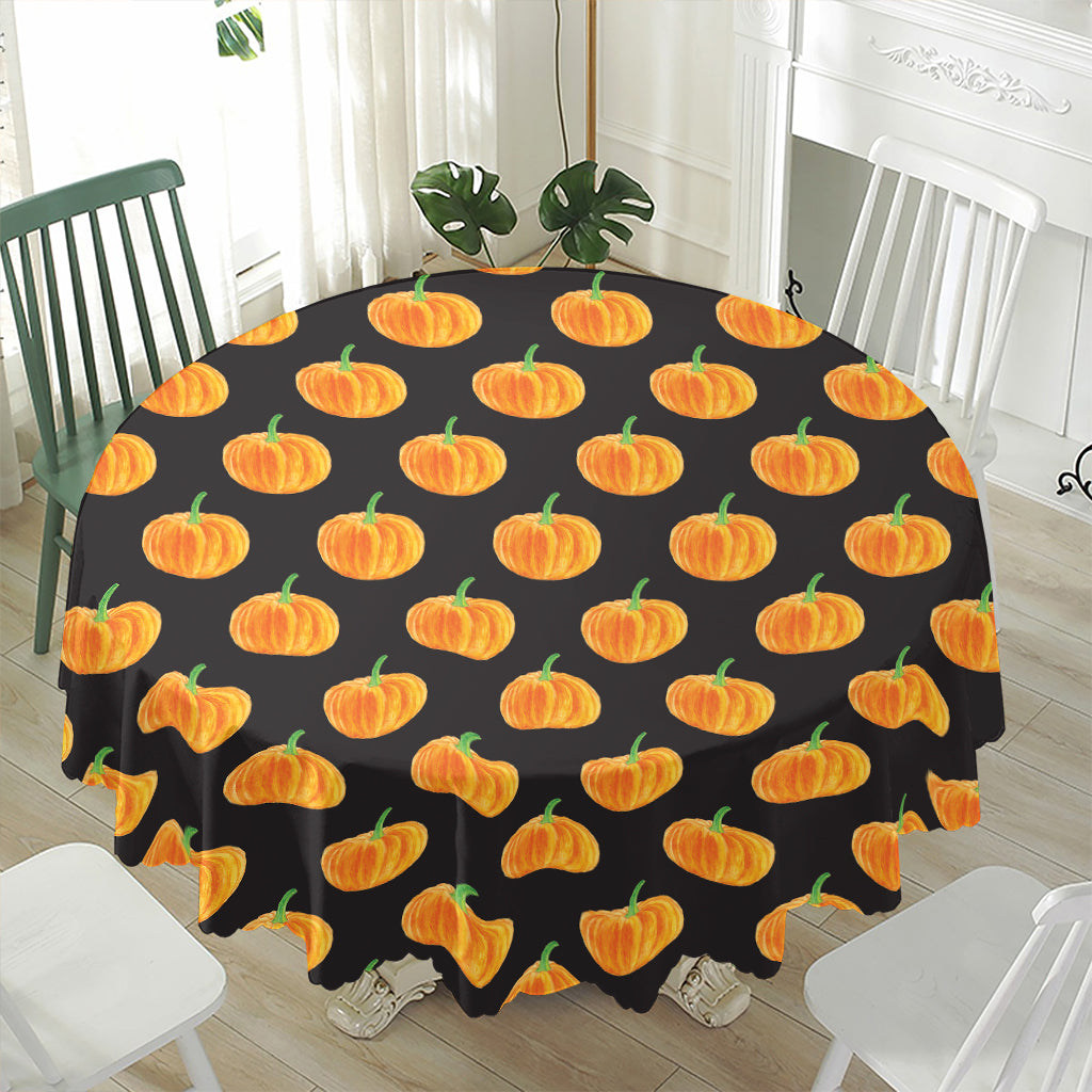 Watercolor Pumpkin Pattern Print Waterproof Round Tablecloth