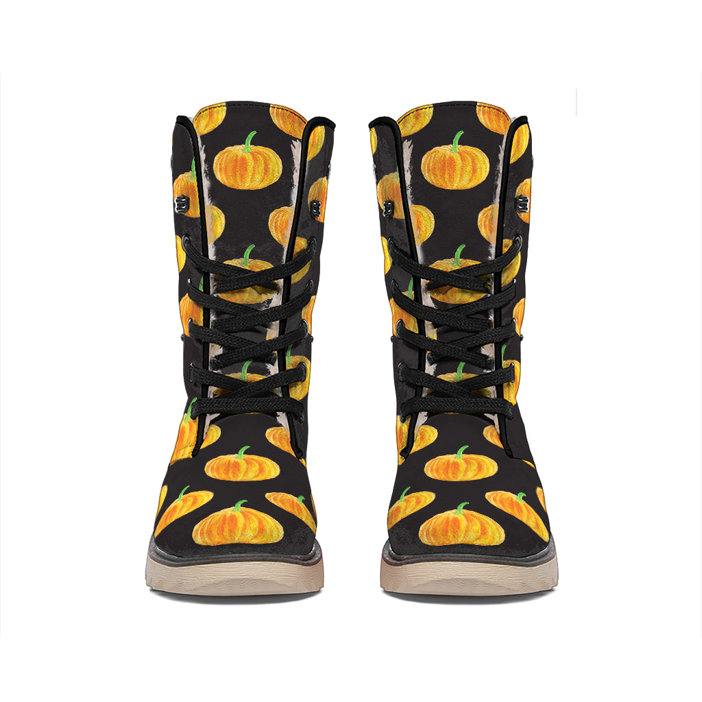 Watercolor Pumpkin Pattern Print Winter Boots