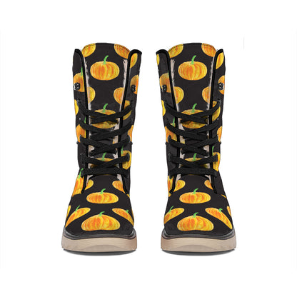 Watercolor Pumpkin Pattern Print Winter Boots