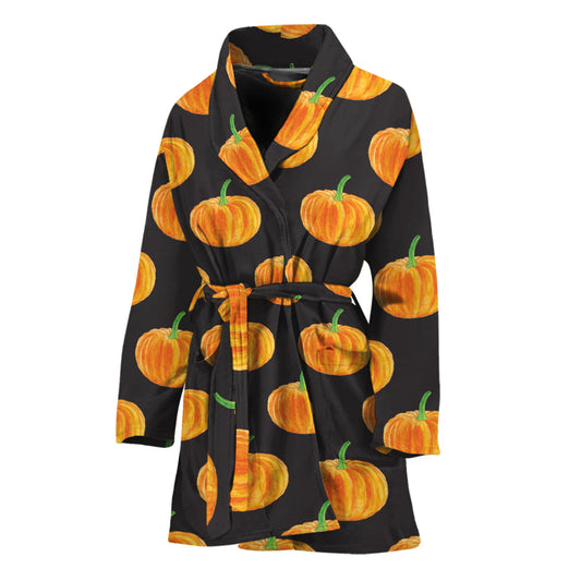 Watercolor Pumpkin Pattern Print Women's Bathrobe