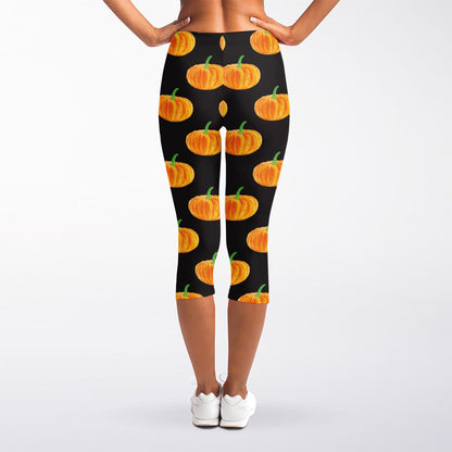 Watercolor Pumpkin Pattern Print Women's Capri Leggings