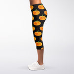 Watercolor Pumpkin Pattern Print Women's Capri Leggings