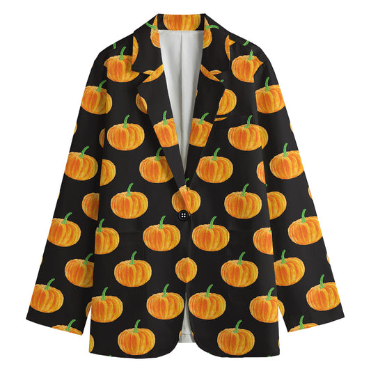 Watercolor Pumpkin Pattern Print Women's Cotton Blazer