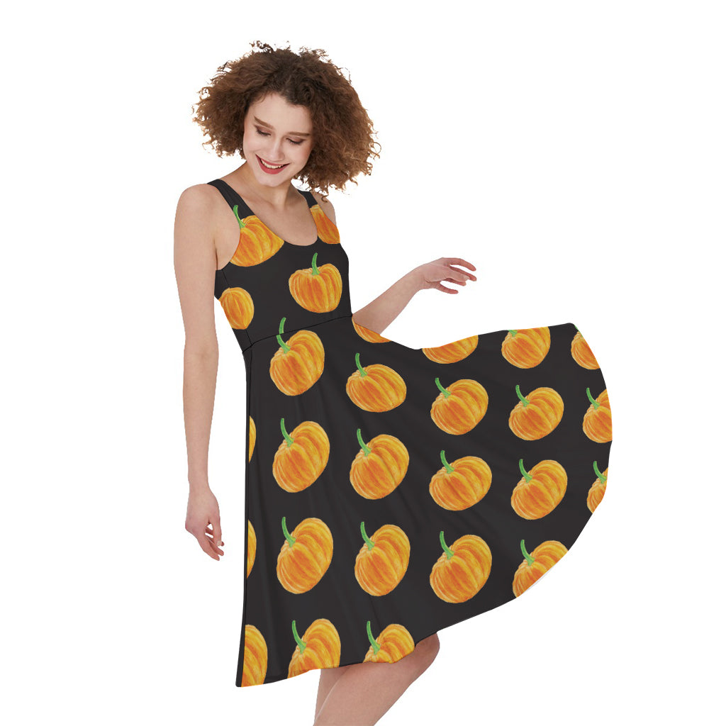 Watercolor Pumpkin Pattern Print Women's Sleeveless Dress